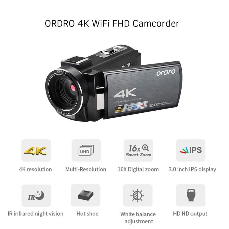 ORDRO HDV-AE8 4K 30MP 16X WiFi Digital Video Camera 3Inch