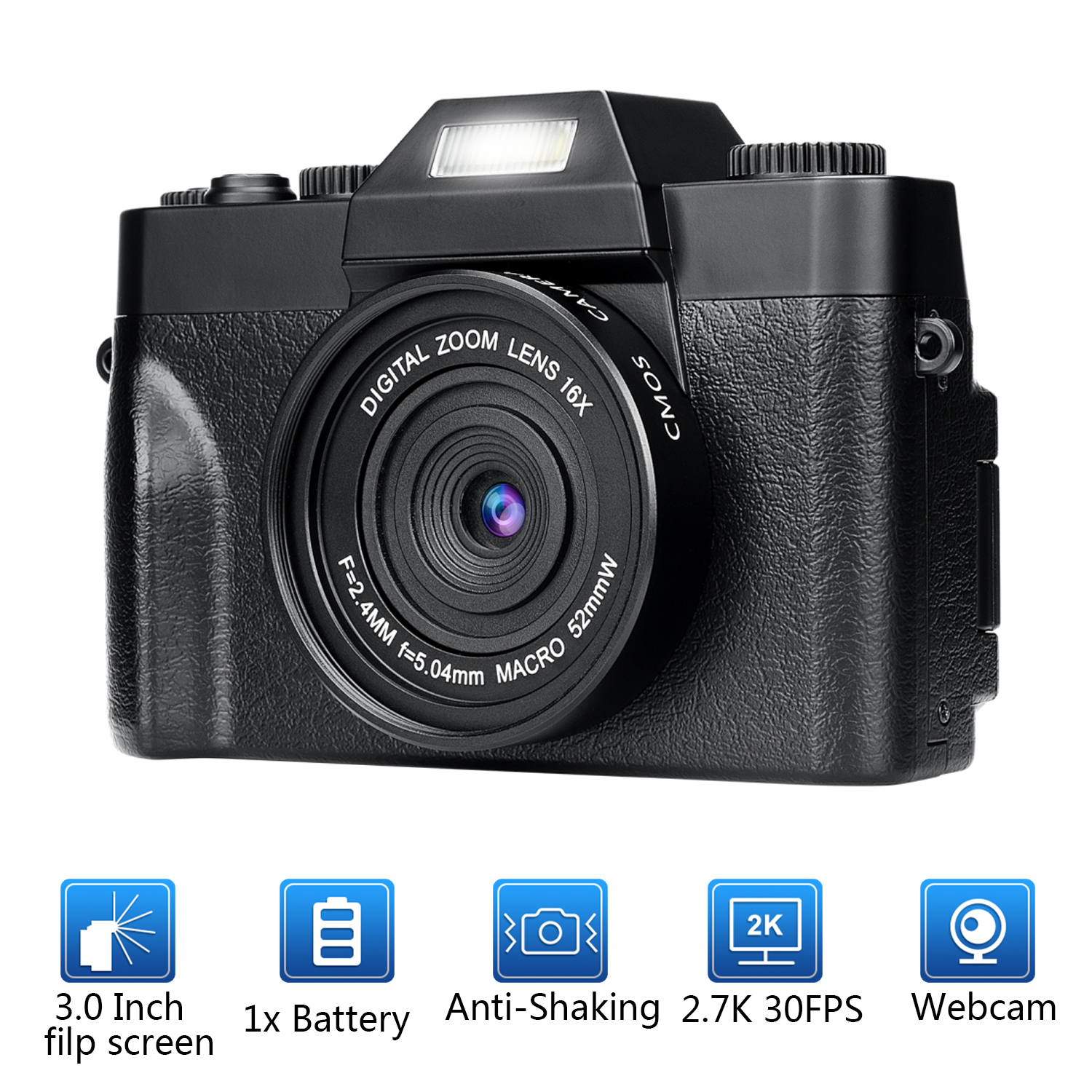 KOMERY Digital Camera Vlogging Camcorder for YouTube WIFI Portable Handheld 16X Digital Zoom 30MP HD Output Selfie Cam