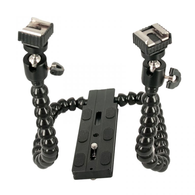 Flexible Arm Support Flip Flash Stand macro stand mount double head flash base with 1/4 inch Screw for Canon MT-24EX tripod 1 Flip Flash Stand macro stand mount double head flash