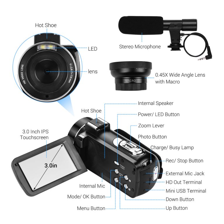 Andoer 4K Ultra HD Handheld DV Professional Digital Video Camera CMOS Sensor Camcorder 3.0 Inch IPS Monitor Burst Shooting 4 Andoer 4K Ultra HD Camcorder with 18X Digital Zoom & 3.0" Touchscreen - Perfect for Family Events and Travel Vlogging