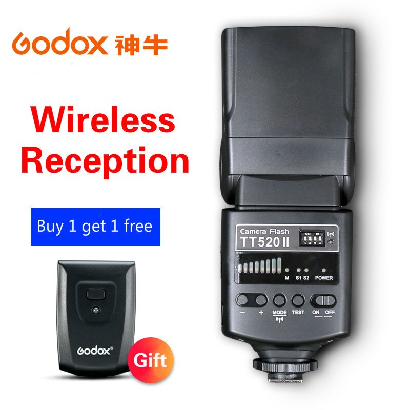 Godox Camera Flash TT520II with Build-in 433MHz Wireless Signal for Canon Nikon Pentax Olympus Sony DSLR Cameras Speedlite