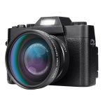 KOMERY Professional Digital Camera with flip screen, wide-angle lens, and WiFi support, perfect for 4K video recording and vlogging