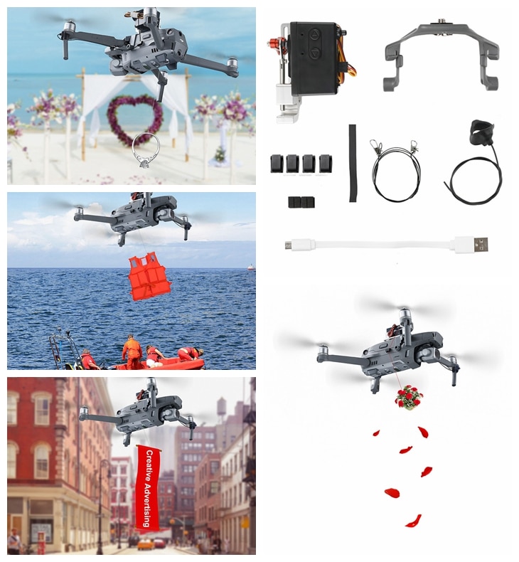 Air-Dropping Thrower System Wedding Ring Gift Emergency Remotely Delivery Rescue Fishing for DJI Mavic 2 Pro Zoom Drone Thrower