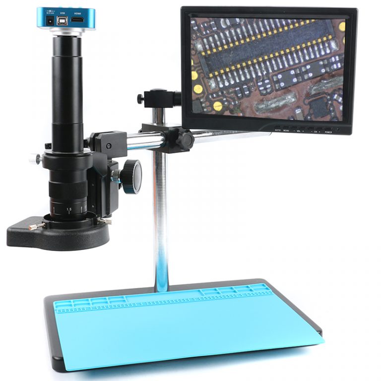 FHD 36MP Electronic Digital Microscope Camera HDMI USB Digital Microscope Boom Stannd 180X/300X Zoom C-mount Lens 144 LED Light