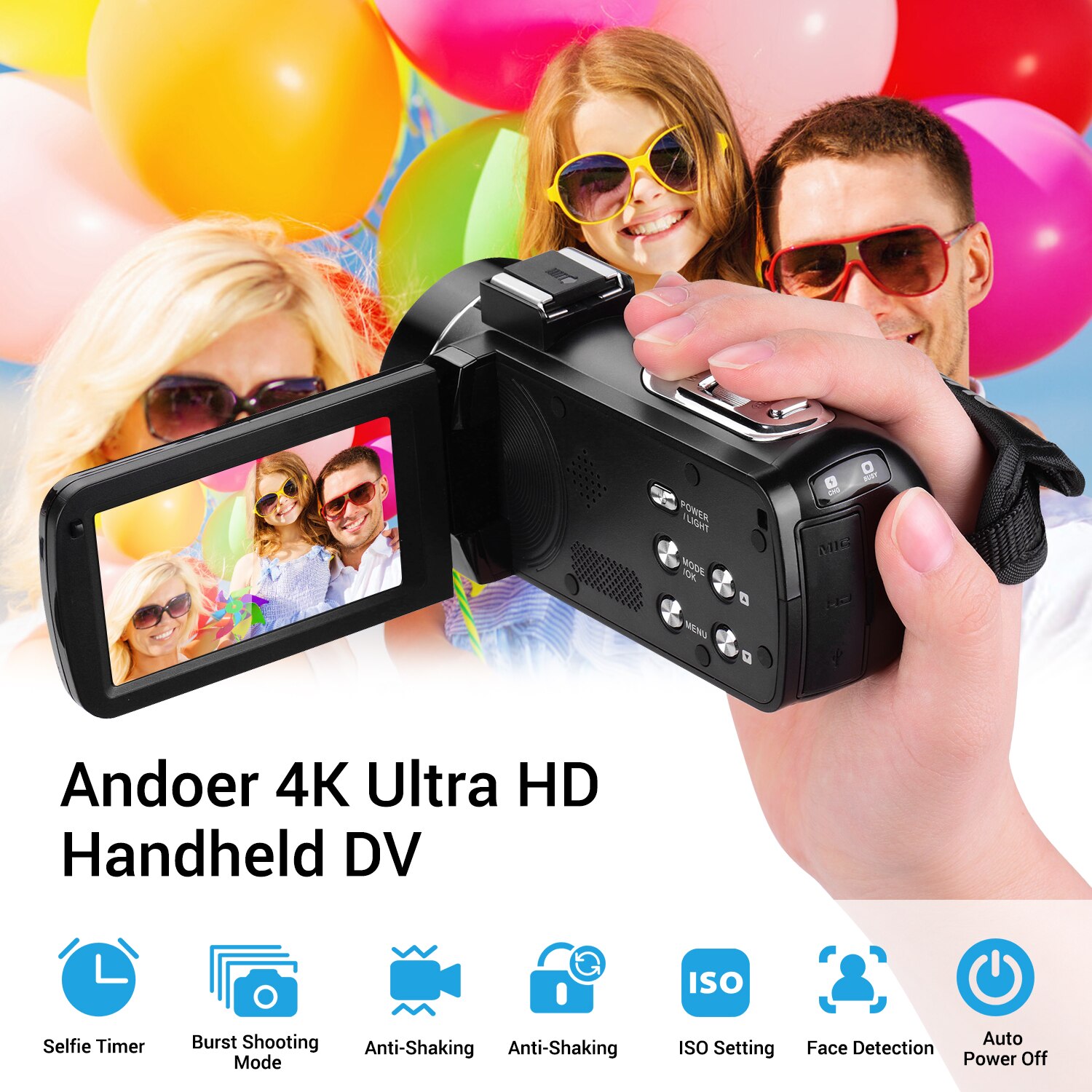 Andoer 4K Ultra HD Handheld DV Professional Digital Video Camera CMOS Sensor Camcorder with Hot Shoe for Mounting Microphone