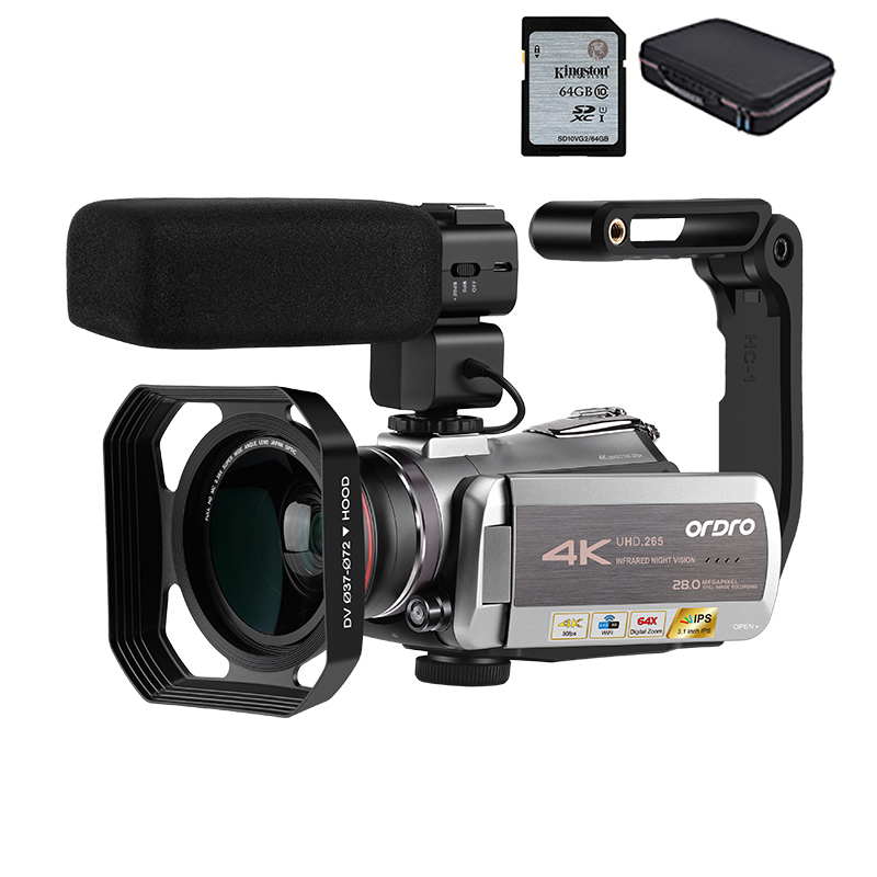 Camcorder 4K Video Camera Filmadora ORDRO AZ50 64X Digital zoom 30FPS Night Vision Videocamara with Microphone Stabilizer