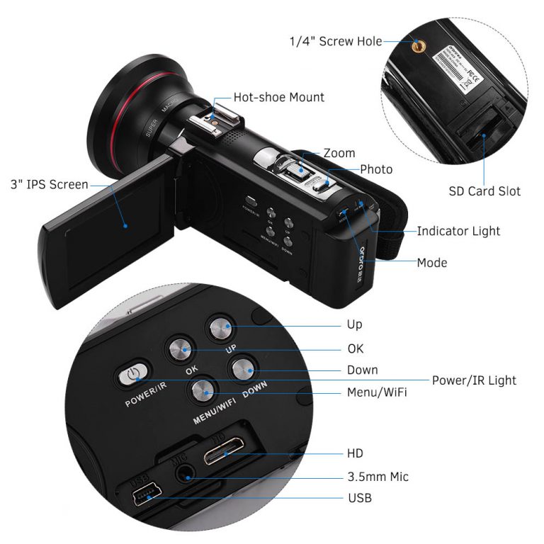 ORDRO Video Camera 4K WiFi Digital Camcorder DV 30MP 16X