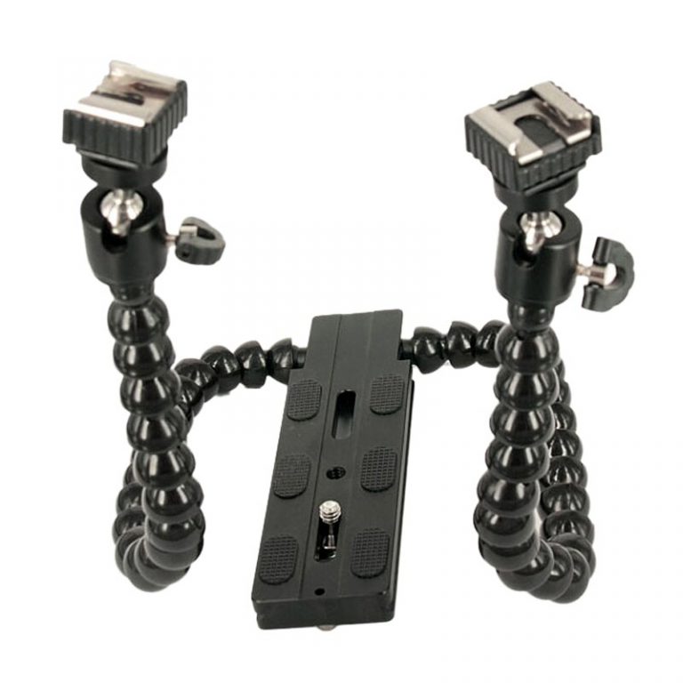 Retail Flexible Arm Support Flip Flash Stand macro stand mount double head flash base with 1/4 inch Screw for Canon MT-24EX trip