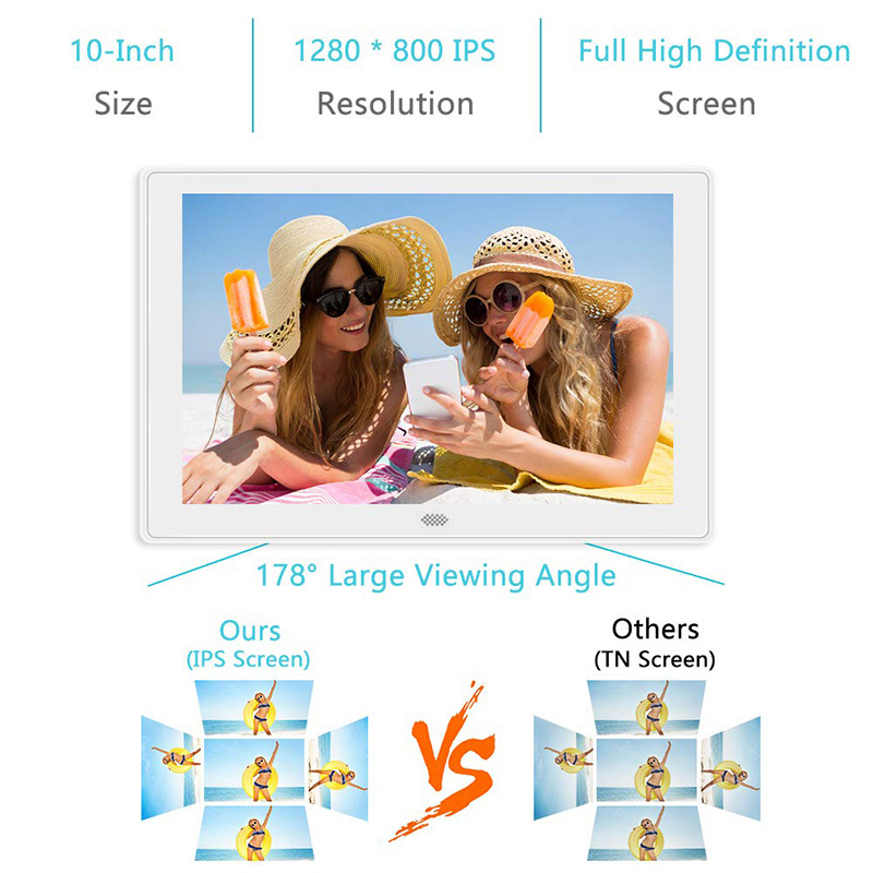 10inch Digital Photo Frame 1280x800HD High Resolution Display IPS LCD Panel Support 128G SD Card Video/Photo/Calendar/Time/Music