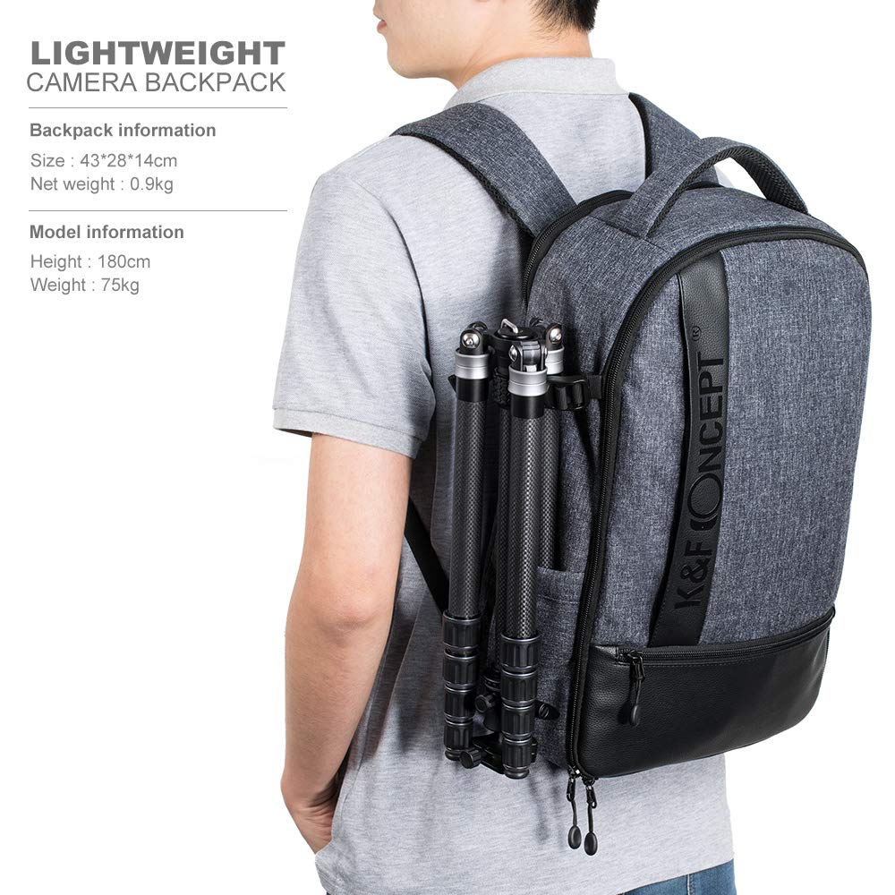 K&F Concept Professional Camera Backpack Large Capacity Waterproof Photography Bag for DSLR Cameras,15” Laptop,Tripod,Lenses