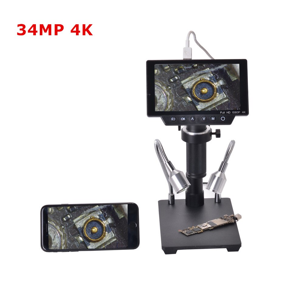 34MP 4K Soldering Microscopes Camera Industrial Maintenance Digital Display Electronic Microscope Magnifier 300X C-mount Lens