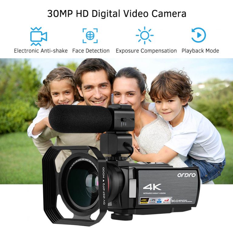 ORDRO Video Camera 4K WiFi Digital Camcorder DV 30MP 16X