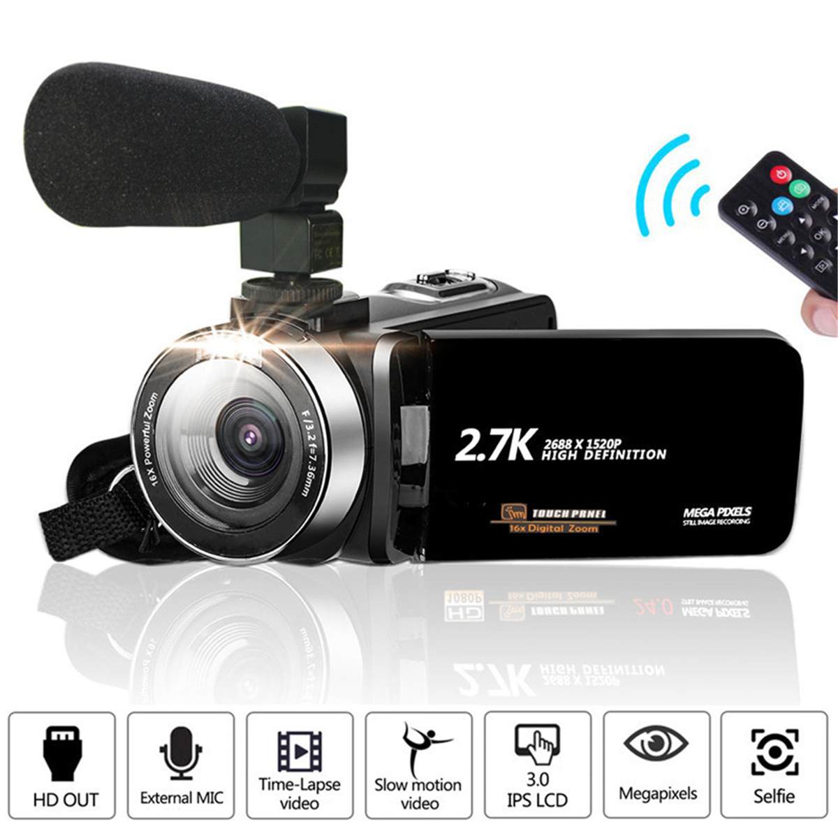 Professional 3000W 4K HD Camcorder Video Camera Night Vision 3.0 Inch HD Touch Screen Camera 18X Digital Zoom Camera With Mic