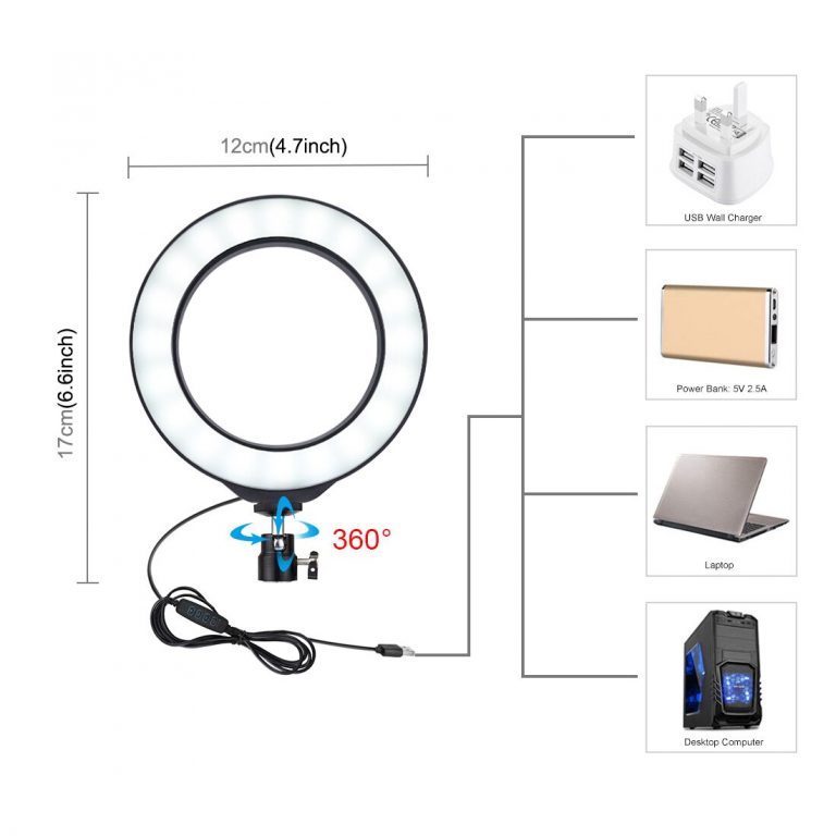 Dimmable Selfie LED Video Ring Light with Cold Shoe Tripod Ball Head for Tiktok