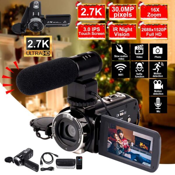 2.7K Camcorder Video Camera Wifi IR Night Vision 30MP