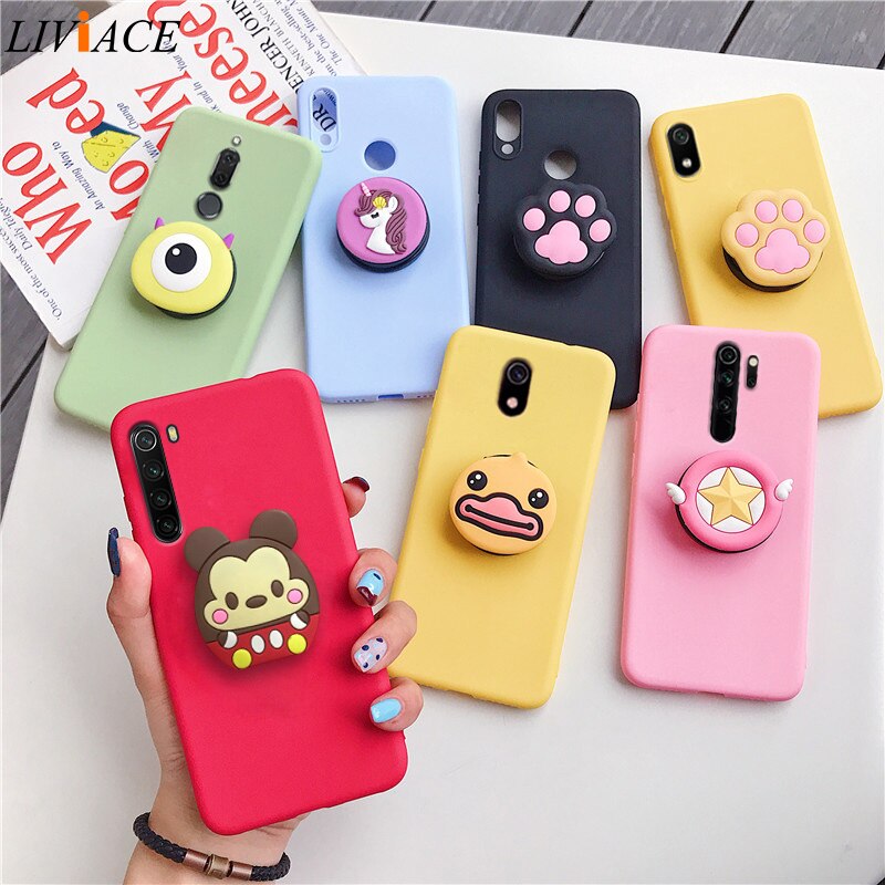 3D cartoon phone holder case for xiaomi redmi note 8 note8 pro 8t redmi 8 8a 7a 9 soft tpu silicone cute stand animal back cover