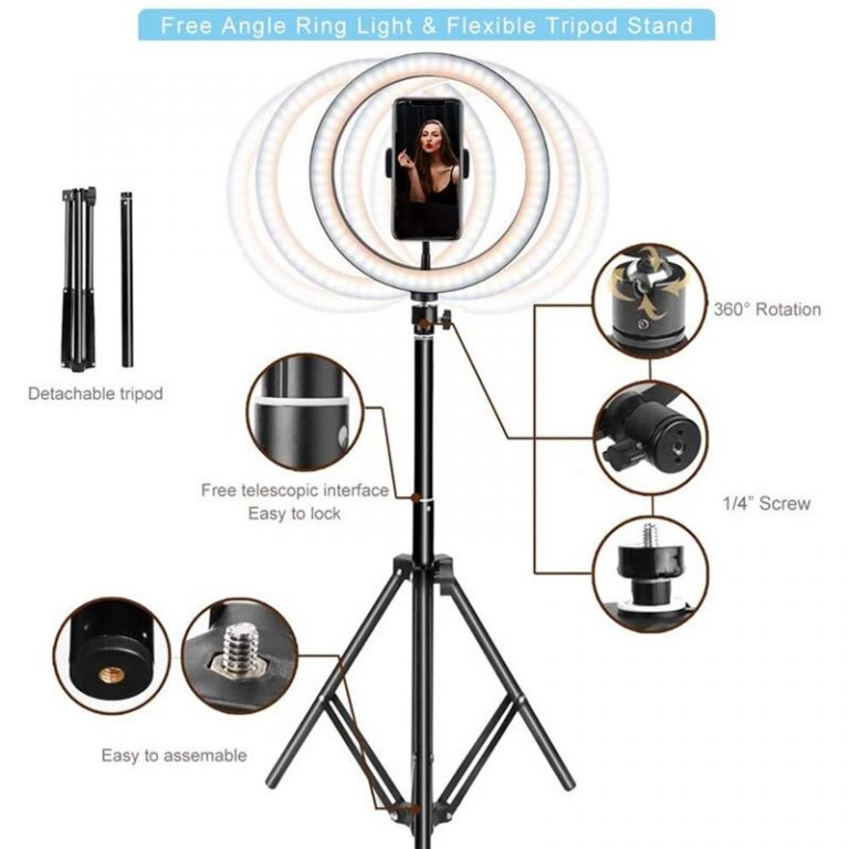 Dimmable LED Selfie Ring Light With 160 cm Stand Tripod