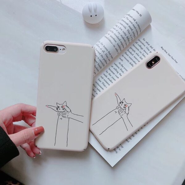 Japan Simple funny white cat Graffiti cute anime Phone case For iPhone 7 8 6s Plus 11 Pro MAX case for iPhone cover X XS XR Case 1 Japan Simple funny white cat Graffiti cute anime Phone case For iPhone