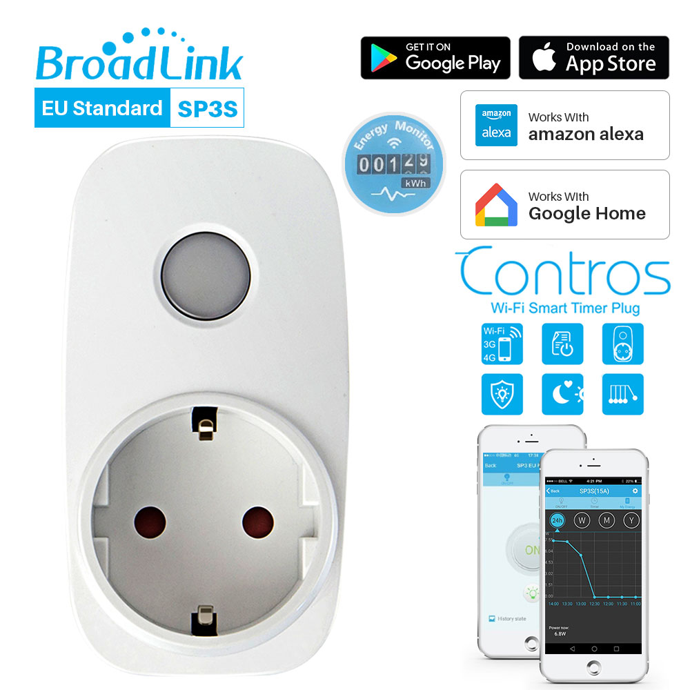 Broadlink SP3S EU Wifi Power Socket Plug Energy Monitor Timer Plug Work With Alexa Echo Google Home For Smart Home Automation
