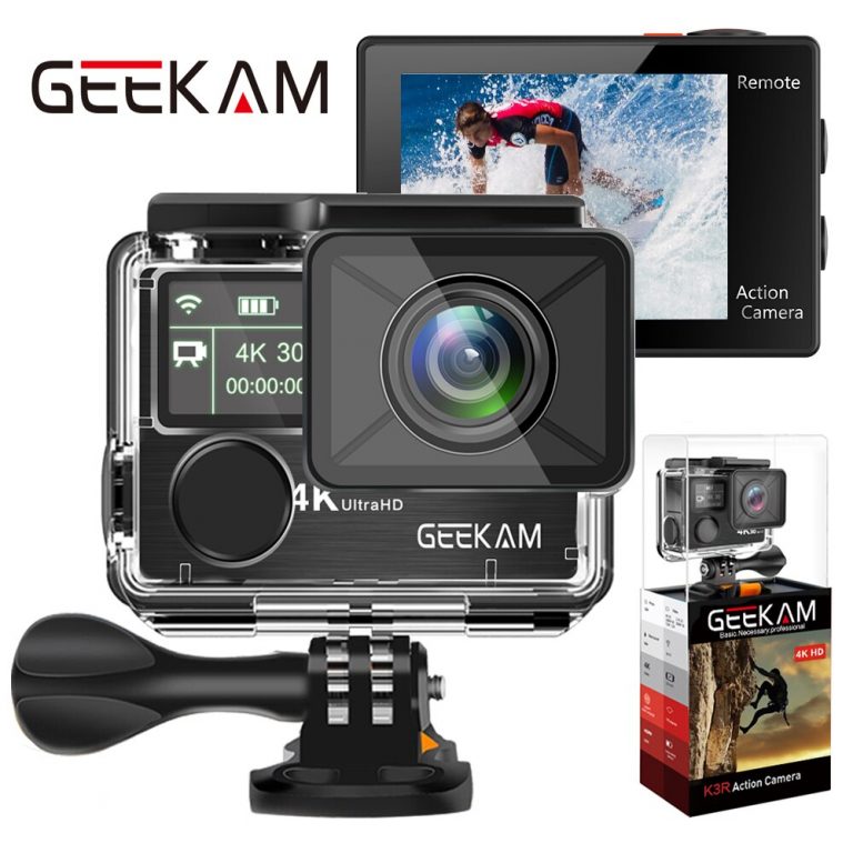 GEEKAM K3R 4K Action Camera with Dual Screens and Waterproof Design for Outdoor Adventures
