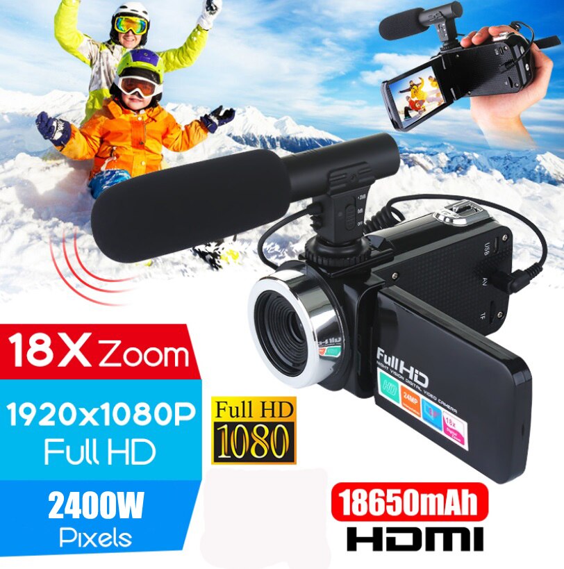 Professional 1080P HD Camcorder Video Camera 3.0 Inch LCD Screen Camera 18x Digital Zoom Camera With Microphone