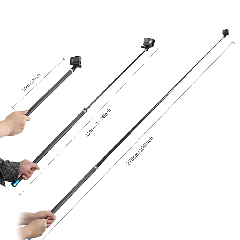 TELESIN 106" Long Carbon Fiber Handheld Selfie Stick Extendable Pole Monopod for GoPro Hero7 6 5 4 3 for Xiaomi YI Action Camera