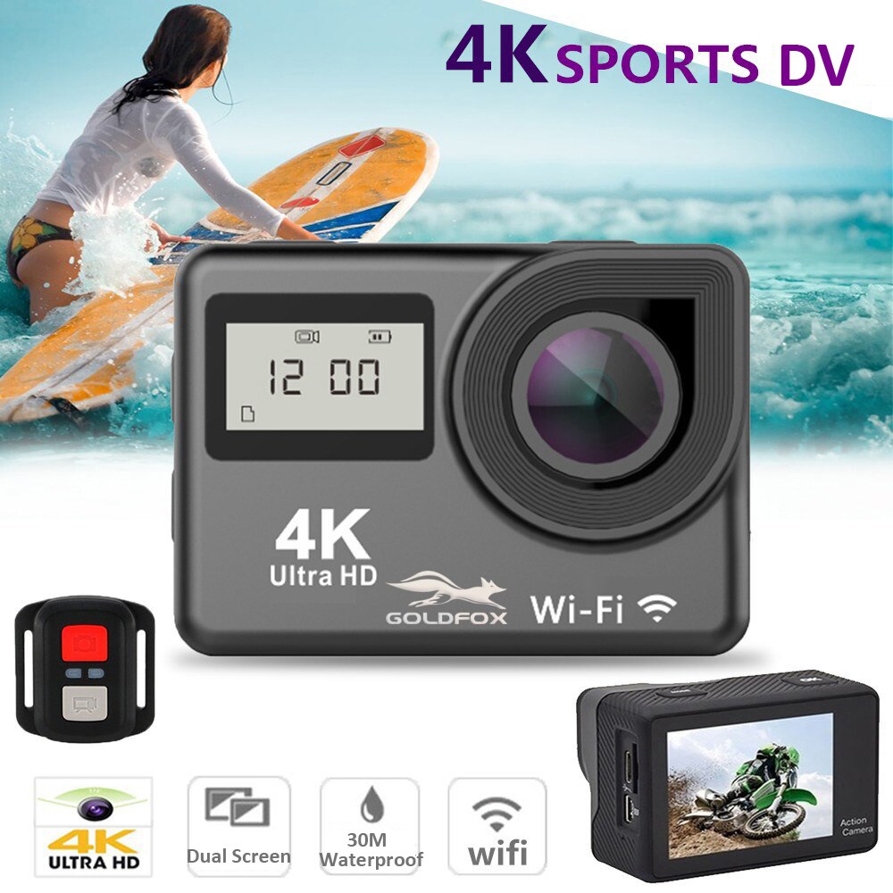 4K WiFi Action Camera 2.0" Touch Screen 12MP 170D Sports Camera 30M Underwater Waterproof Heltmet Video Recording Camera