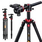 Portable 360° ball head tripod with foldable design, magnesium alloy build, and low-angle inverted center column