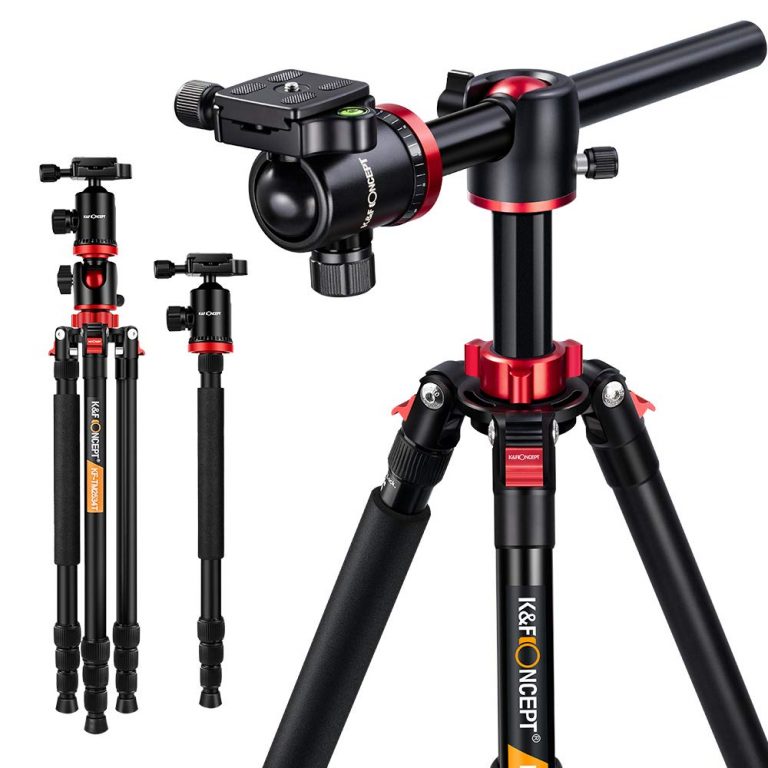 K&F Concept TM2534T DSLR Camera Tripod 66' Magnesium Aluminium Monopod Professional Tripods W/ 360° Ball Head for Canon Nikon Portable 360° ball head tripod with foldable design, magnesium alloy build, and low-angle inverted center column