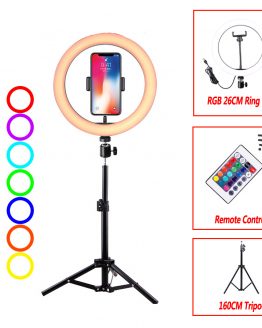 10'' Selfie RGB Colorful Ring Lamp With Stand Remote Control Ring Light Tripod Photography LED Lighting For Youtube TikTok YE006