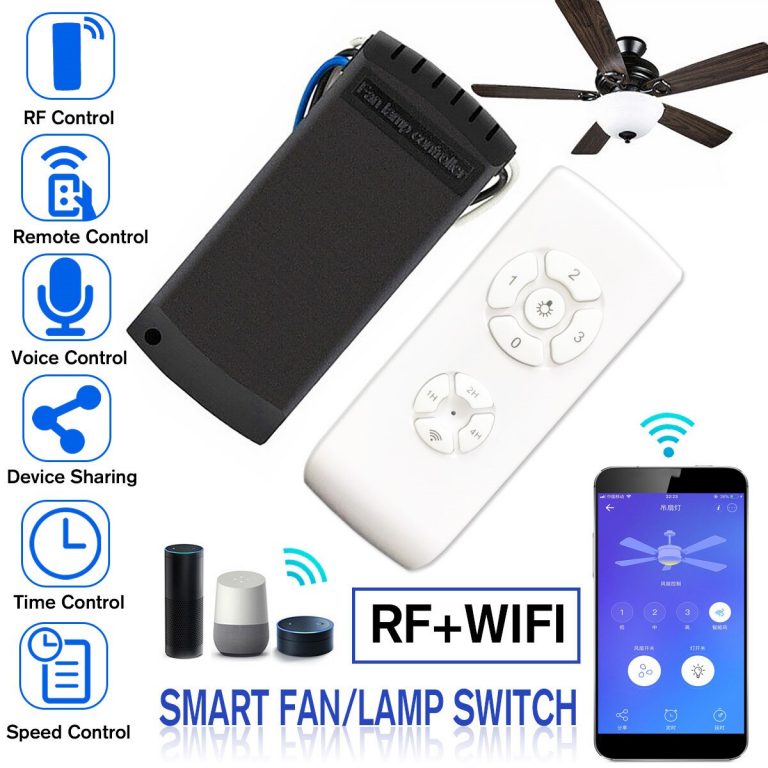 Smart WiFi + RF Ceiling Fan Controller: Ultimate Speed and Light Adjustment Kit ✨💨 Universal smart ceiling fan controller showcasing compact design, remote, and app control compatibility