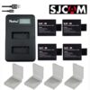 4x SJ4000 battery pack with LCD dual charger, storage case, and USB cable, ideal for SJCAM action cameras