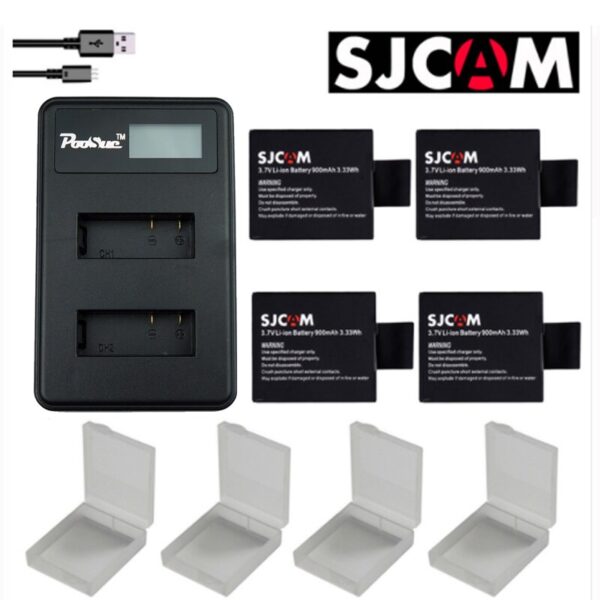 4x SJ4000 Battery Pack + LCD Dual Charger for SJCAM Cameras β Stay Powered, Capture More πΈπ 4x SJ4000 battery pack with LCD dual charger, storage case, and USB cable, ideal for SJCAM action cameras