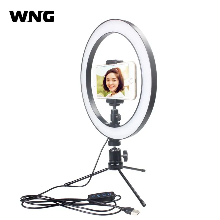 Dimmable LED Ring Light with Clip Selfie Stick and Tabletop Tripod