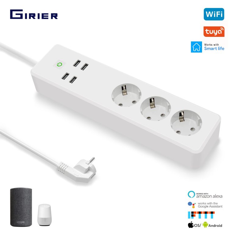 Tuya Wifi Power Strip 3 EU Smart Sockets Plug with 4 USB Ports Smart Home App Voice Wireless Remote Control Works with Alexa