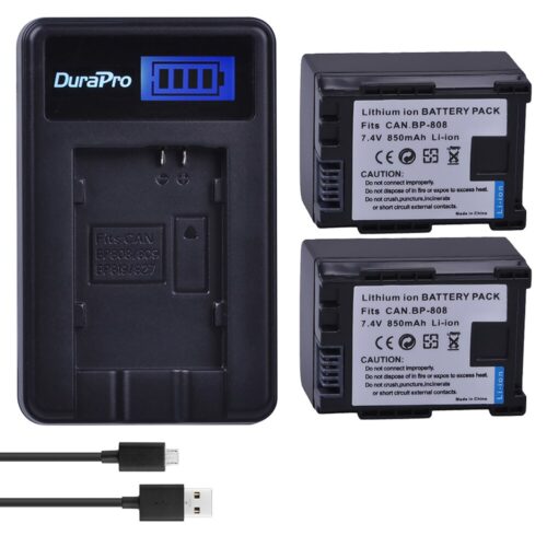 2PC BP-808 BP 808 BP808 Camera Rechargeable Batterie + LCD USB charger for Canon BP 827 809 819 HFS30 HFM41 HFM400 FS300 FS1