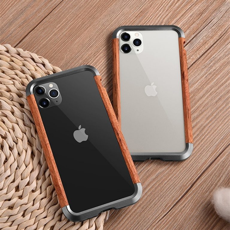 Aluminum Metal Wood Bumper Case for iPhone SE 2020 11 Pro