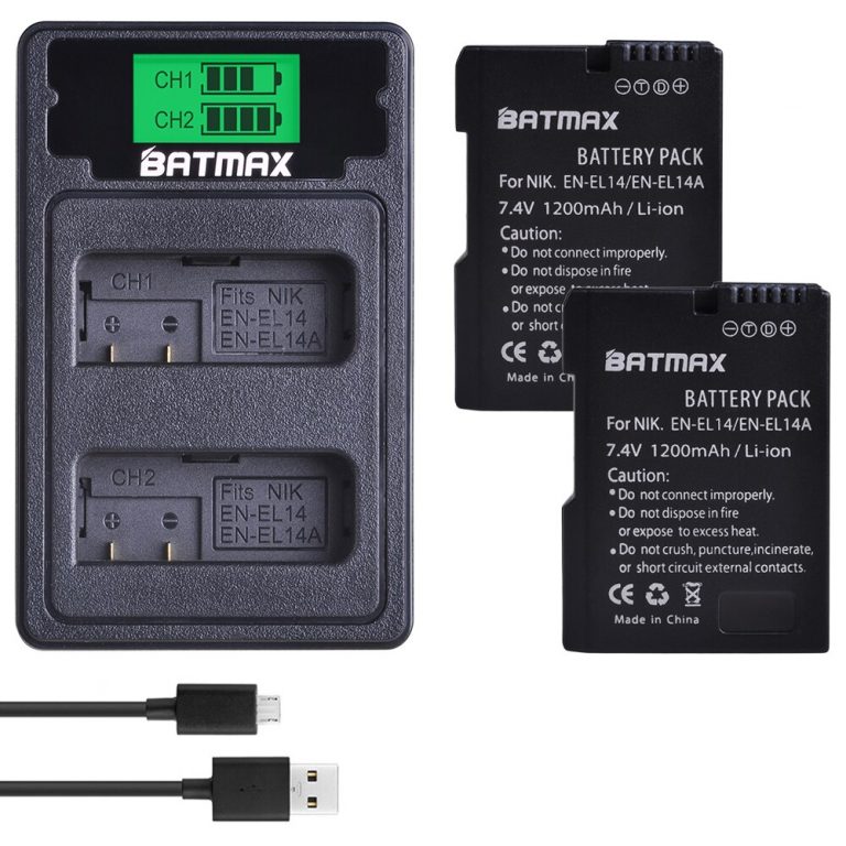 EN-EL14 EN-EL14a Battery+LCD Dual Charger with Type C Port for Nikon P7800,P7700,P7100,P7000,D5600,D5500,D5300,D5200,D5100,D3200