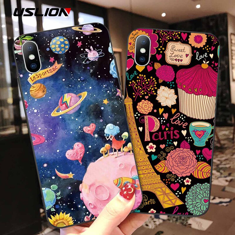 USLION 3D Cartoon Relief Case for iPhone 11 Pro Max XR Xs Max Soft Silicone Phone Cases for iPhone 6 6S 8 7 Plus 5 5s SE Cover