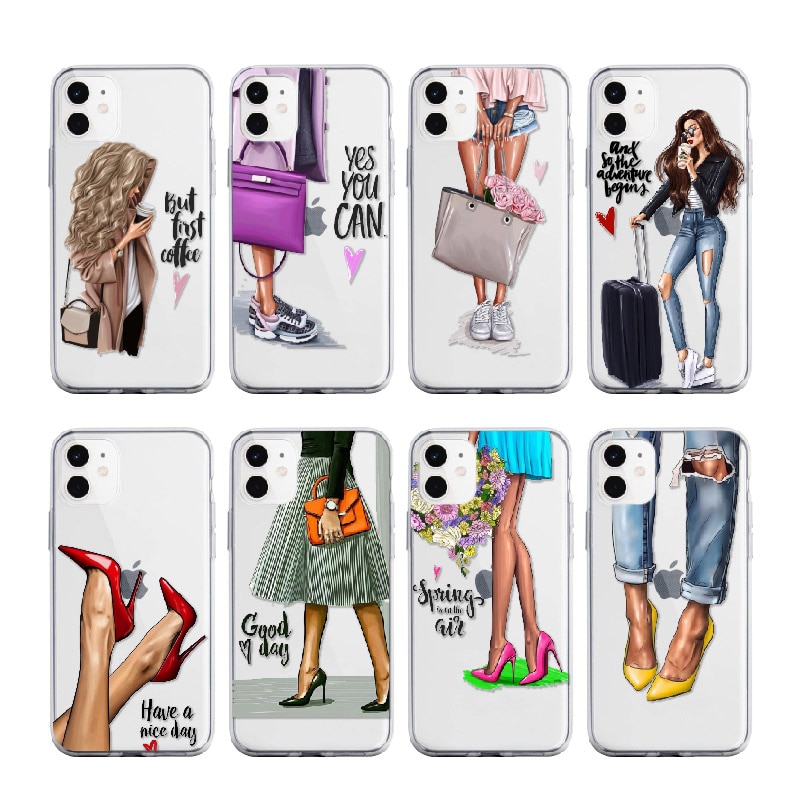 Fashion Girls High Heels Shoes Legs Coffee Heart For iPhone 11 Pro 7Plus 7 6S 8 8Plus X XS Max XR Soft Clear Phone Case Cover