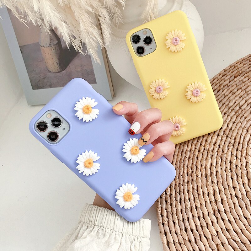 Korea ins Cute 3D Daisy Soft Phone Case For iphone X XR XS 11 Pro MAX 6S 7 8 plus + for samsung S10 e S9 S8 Note 10 9