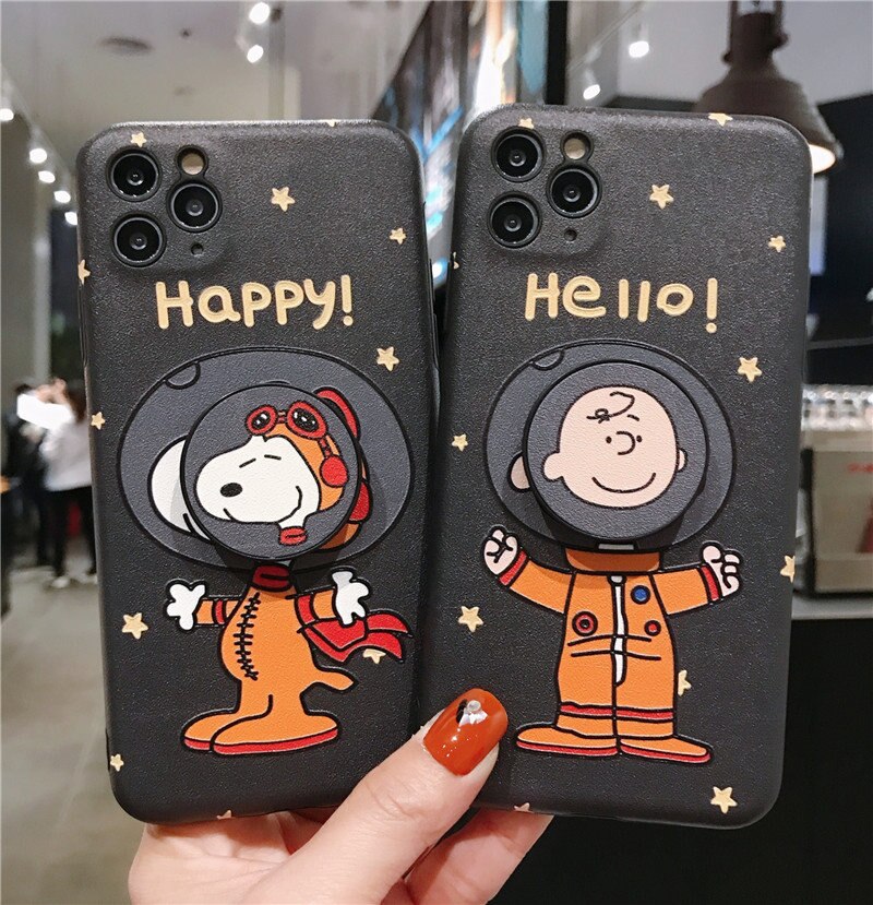 Cute Peanuts Charlie dog Bracket Phone Case For iPhone 11 Pro Max 11 XR X XS Max 7 8 Plus Case Silk pattern Silicon BackCover