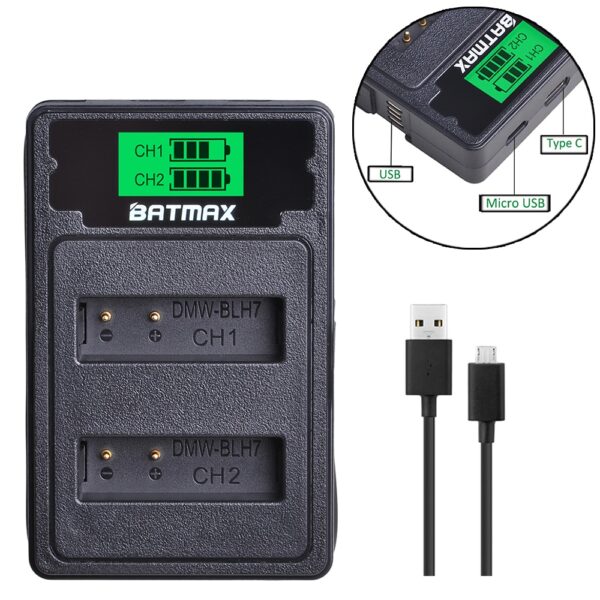 DMW-BLH7 BLH7E DMW-BLH7PP Battery+LCD USB Dual Charger for Panasonic Lumix DMC-GM5,DMC-GF7,DMC-GF8, GF9, LX10, LX15 3 Battery+LCD USB Dual Charger for Panasonic Lumix