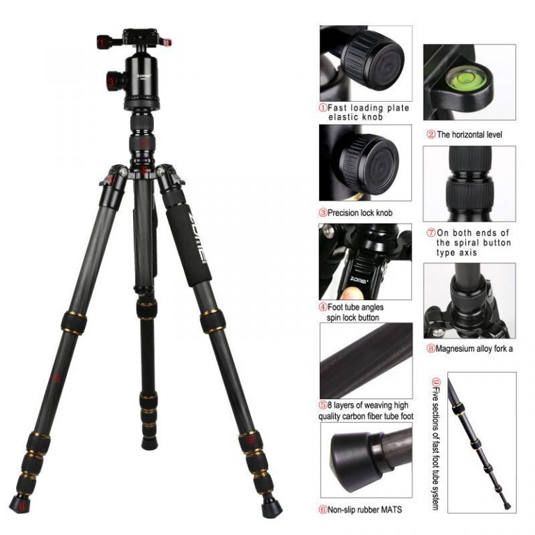 ZOMEI Z699C Professional Portable Travel Carbon fiber camera Tripod Monopod+Ball head for Digital SLR DSLR Camera 3 ProCapture Carbon Fiber Camera Tripod