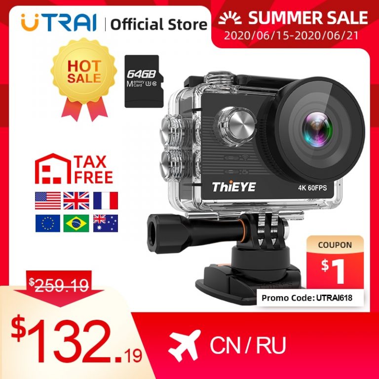 Action Camera 4K 60fps T5 Pro Underwater 60M Waterproof WiFi 2.0"