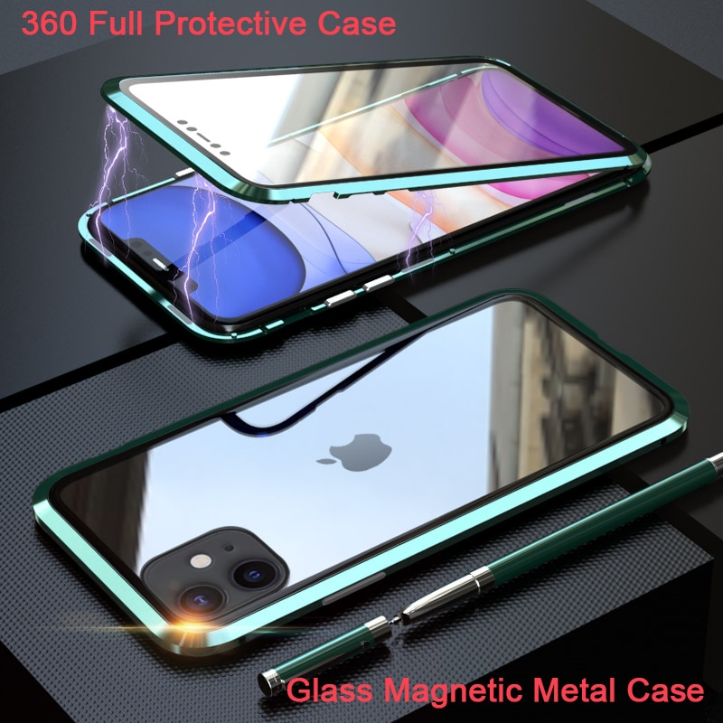 360 Full Protect Magnetic Case for iPhone XR XS MAX X 9 8 7 Plus SE 2020 Case Glass Cover for iPhone 11 Pro Max Case coque Funda