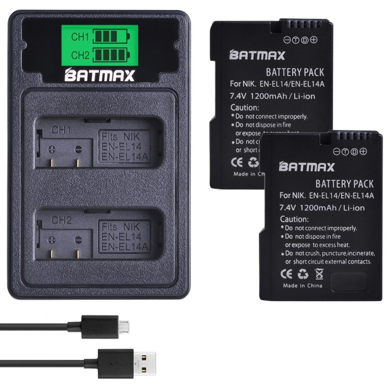Battery+LCD Dual Charger with Type C Port for Nikon P7800