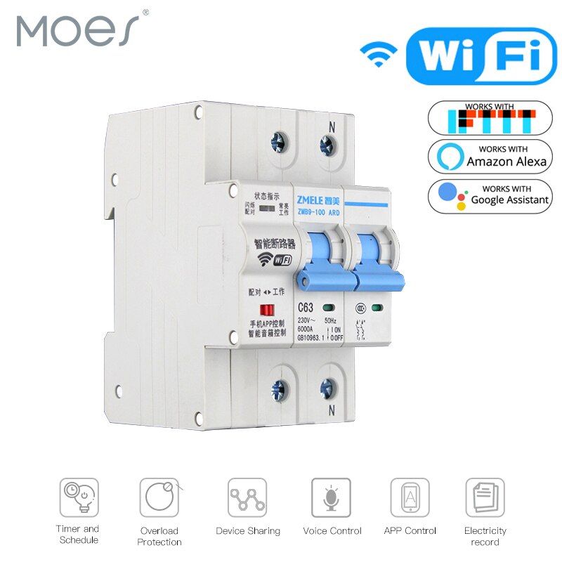 WiFi Smart Circuit Breaker Switch Smart Home Automation Overload Short Circuit Voice Control with Amazon Alexa Google home