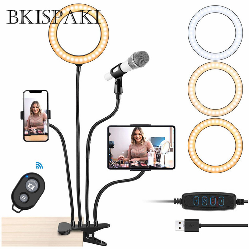 4 in 1 Multi-function Flexible Tiktok Live Video with 20cm LED Ring Flash Light Mounts Holder for Microphones Tripod 8inch Lamp