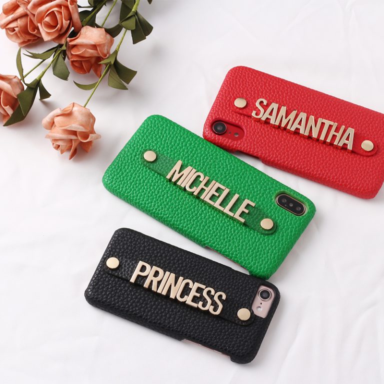 Holding Strap Metal Personalization Your Name Pebble Grain Leather Phone Case For iPhone 11 Pro 6S XS Max XR 7 7Plus 8 8Plus X 1 Personalization Your Name Pebble Grain Leather Phone Case For iPhone 11